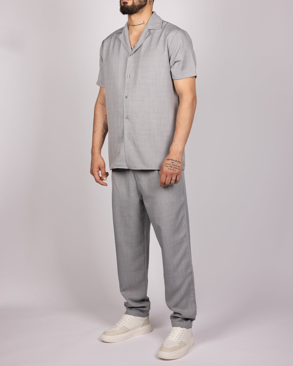 Short Sleeve Shirt & Drawstring Pants Set Grey