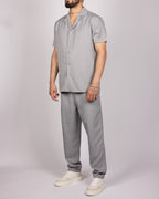 Short Sleeve Shirt & Drawstring Pants Set Grey