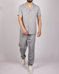 Short Sleeve Shirt & Drawstring Pants Set Grey