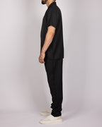 Short Sleeve Shirt & Drawstring Pants Set Black