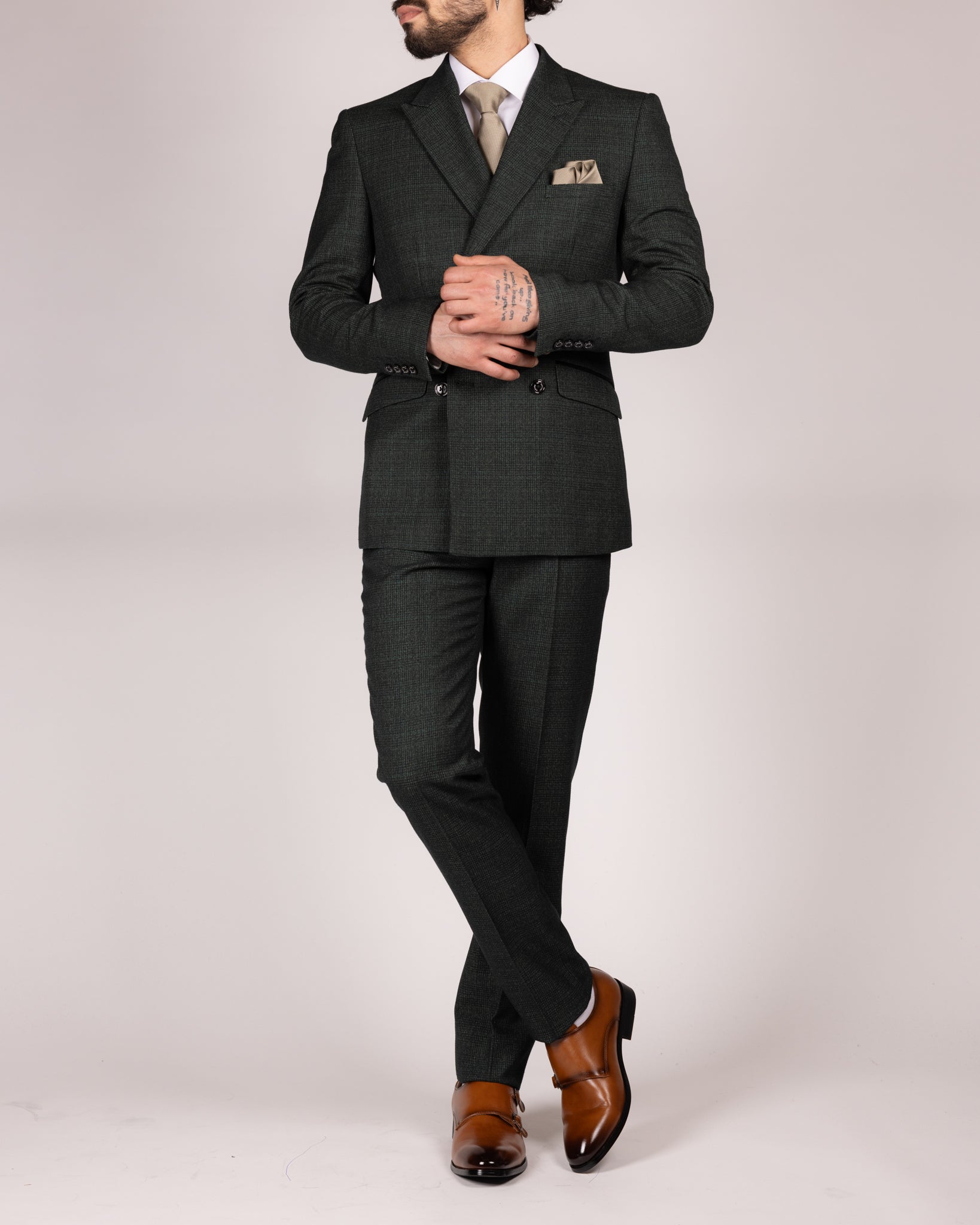 Caridi - Olive Slim Fit Double Breasted Blazer