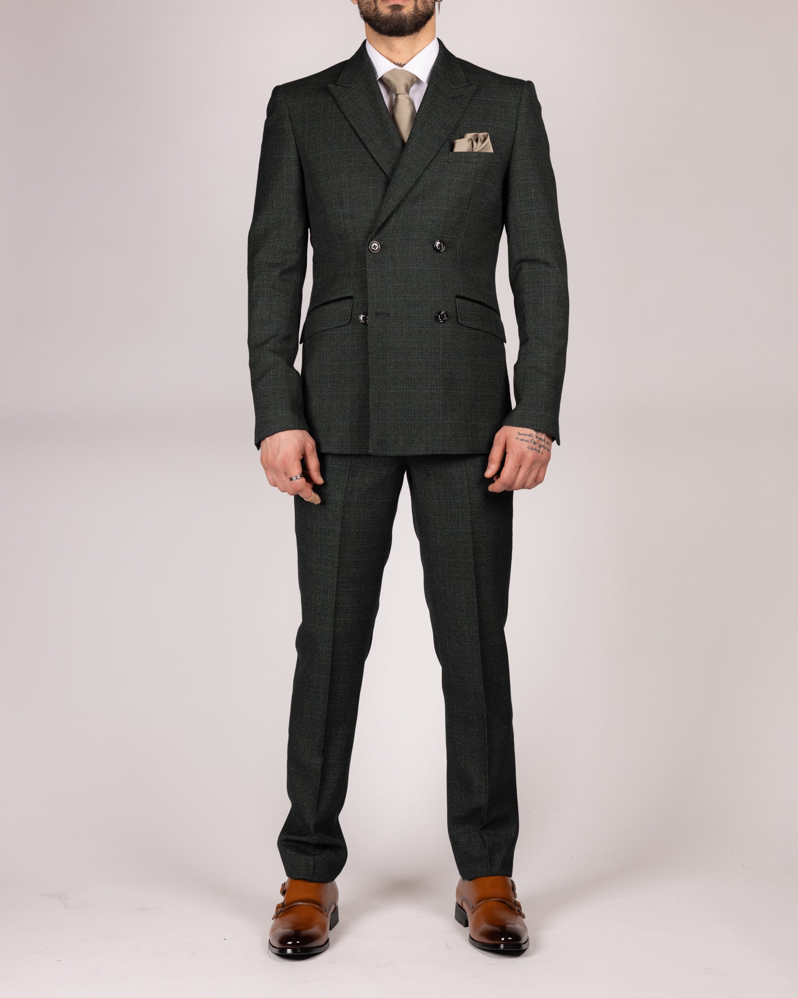 Caridi - Olive Slim Fit Double Breasted Blazer