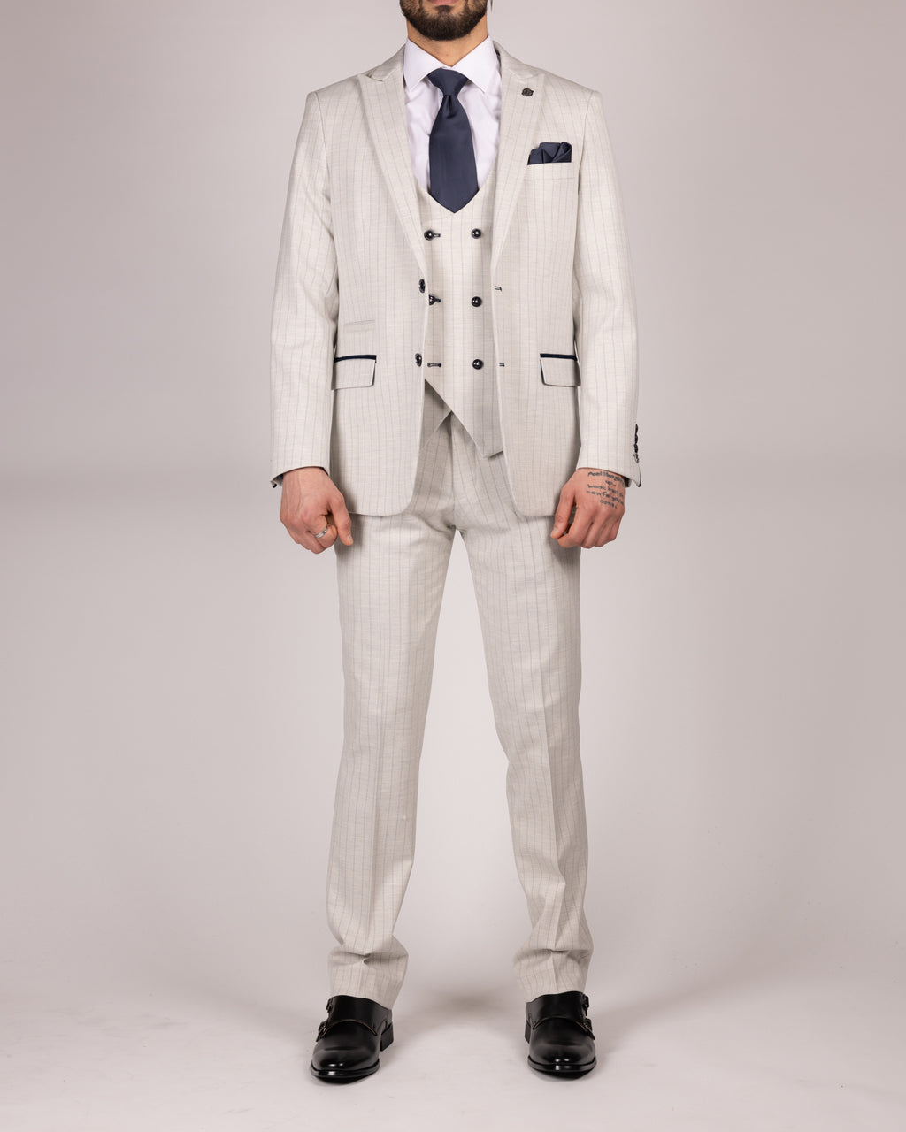 Grant - Stone Pinstripe Blazer