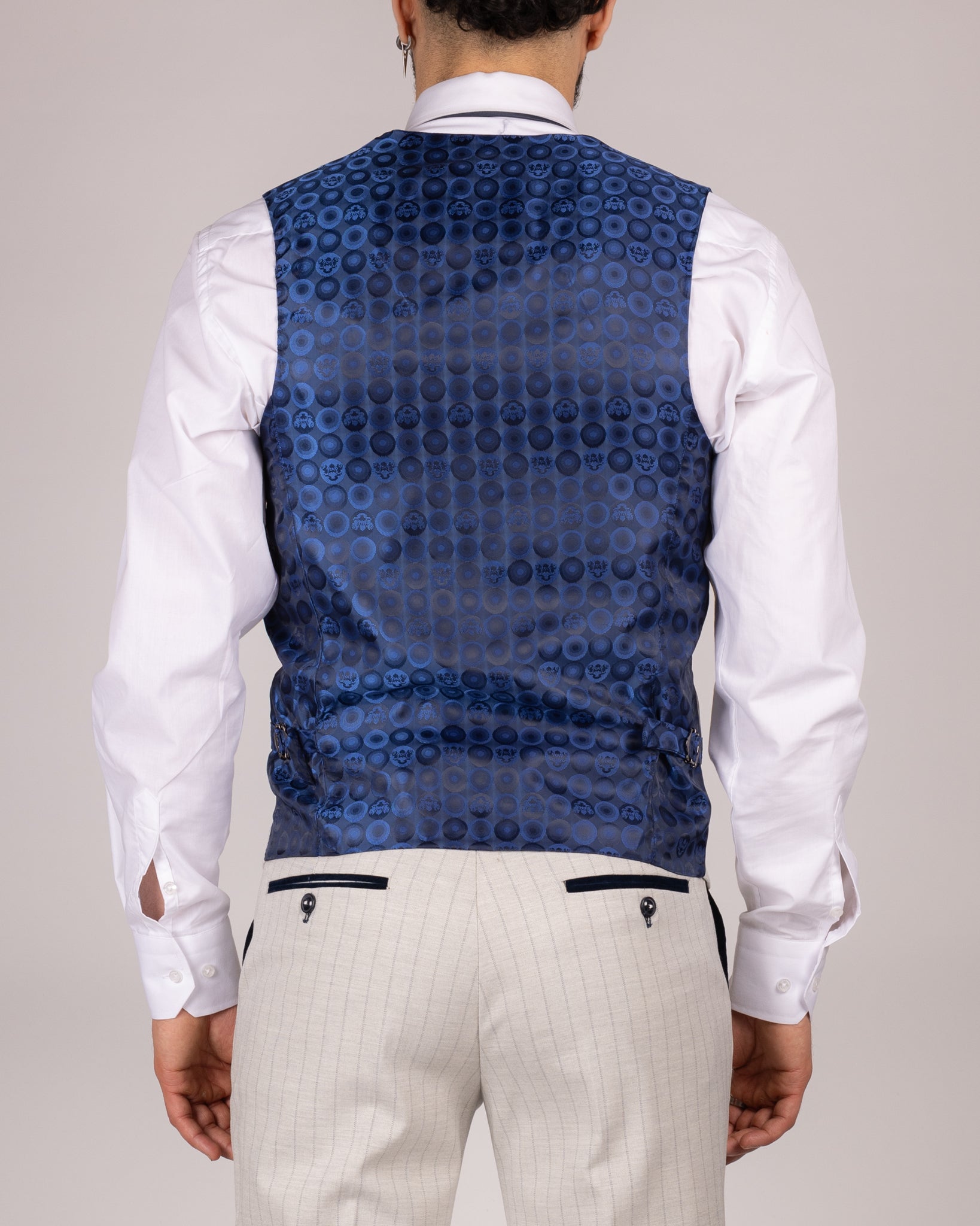 Grant - Stone Double Breasted Pinstripe Waistcoat
