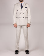 Grant - Stone Double Breasted Pinstripe Blazer