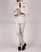 Grant - Stone Double Breasted Pinstripe Blazer