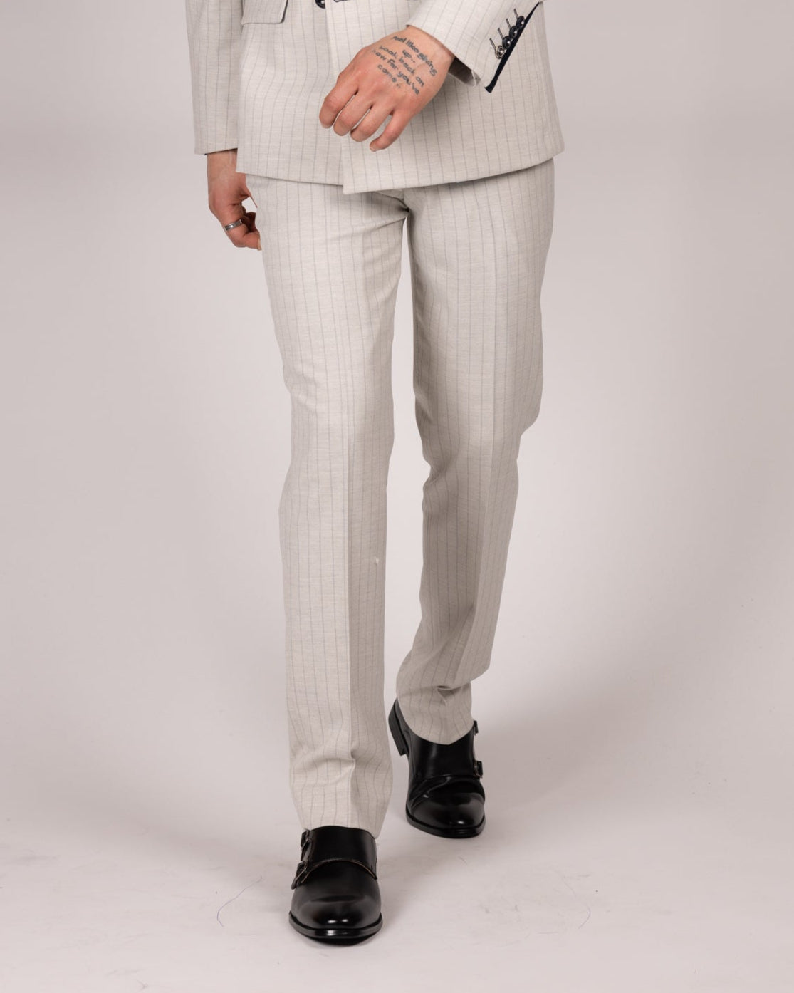 Grant - Stone Pinstripe Trousers