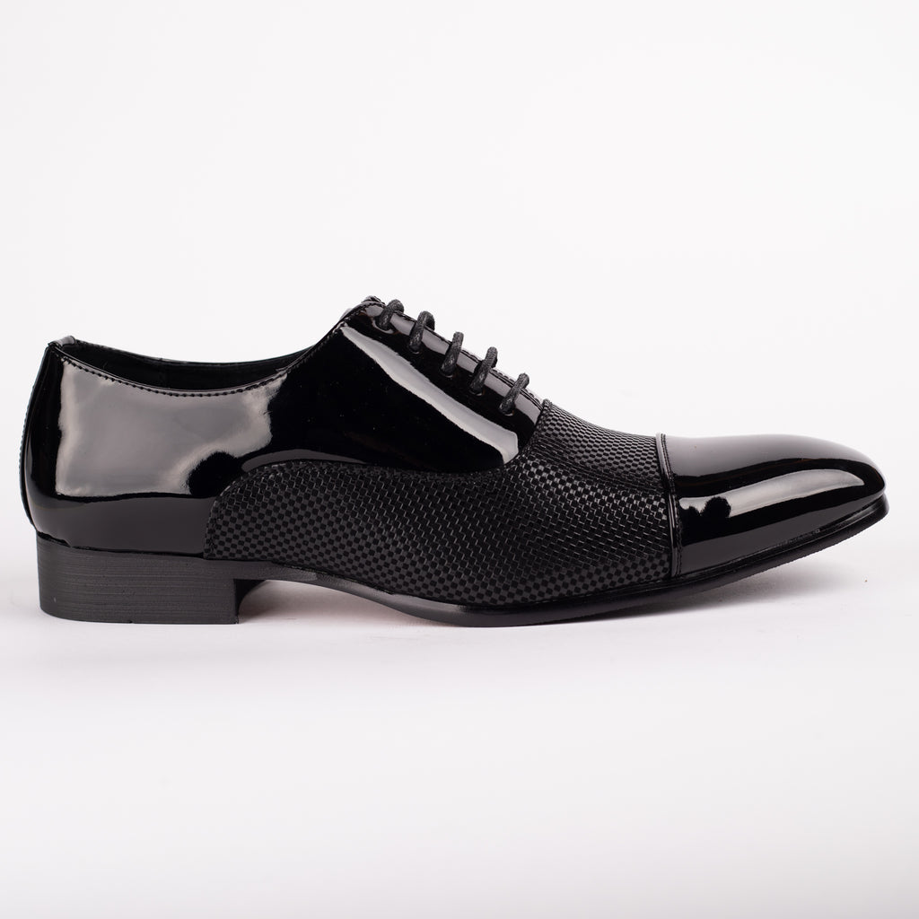 Pattern Toe Cap Black Patent Pattern Toe Cap Shoe – Milano Couture