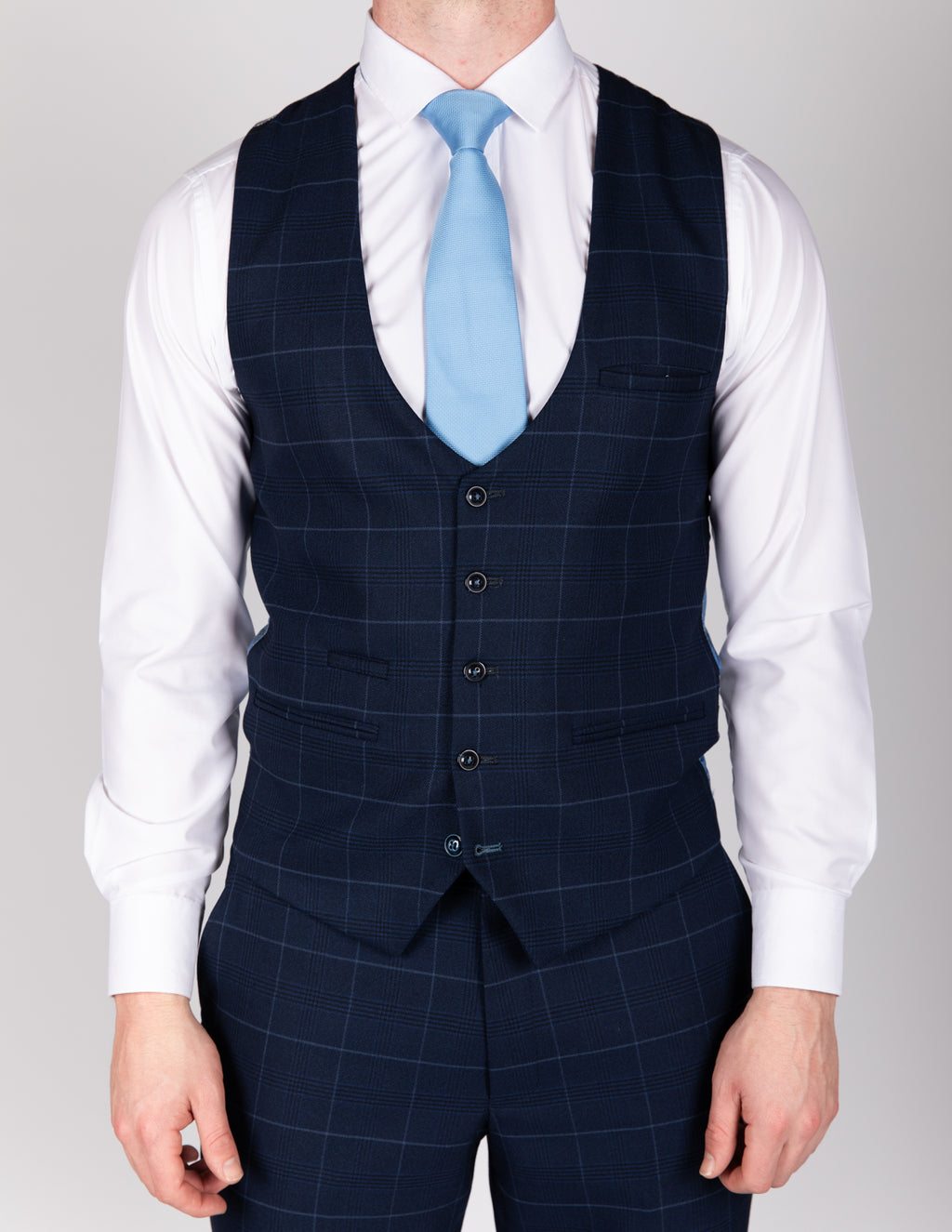Edinson - Navy Sky Check Single Breasted Waistcoat