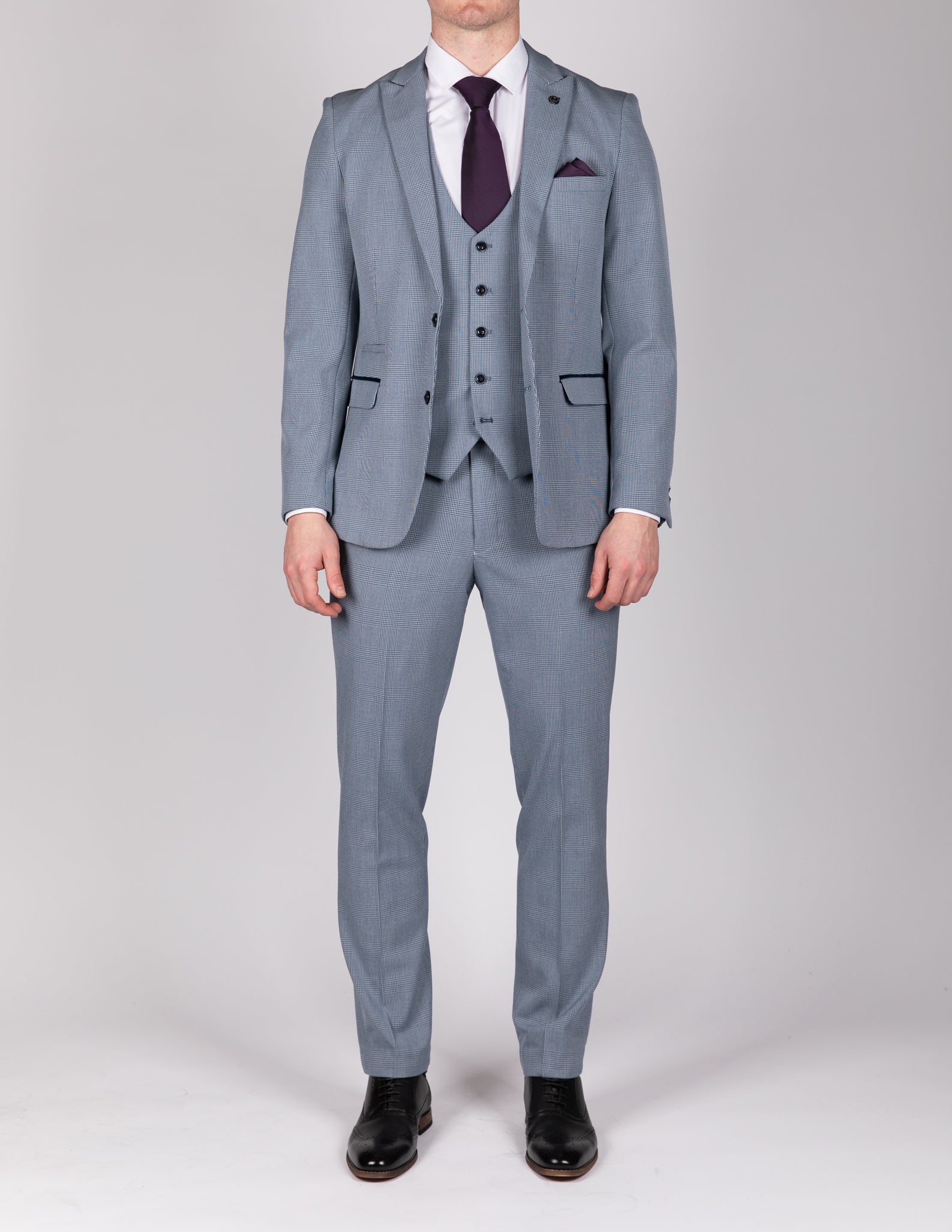 Bromley - Sky Blue Check Three Piece Suit