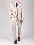 Caridi Beige Regular Check Three Piece Suit