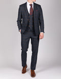 Jenson - Marine Navy Check Suit With Double Breasted Waistcoat
