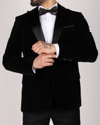 Milano Black Velvet Peak-Lapel Blazer