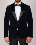 Milano Navy Velvet Peak-Lapel Blazer