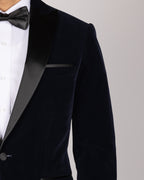 Milano Navy Velvet Peak-Lapel Blazer