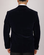 Milano Navy Velvet Peak-Lapel Blazer