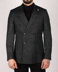 Milano Black Pinstripe Double Breasted Blazer