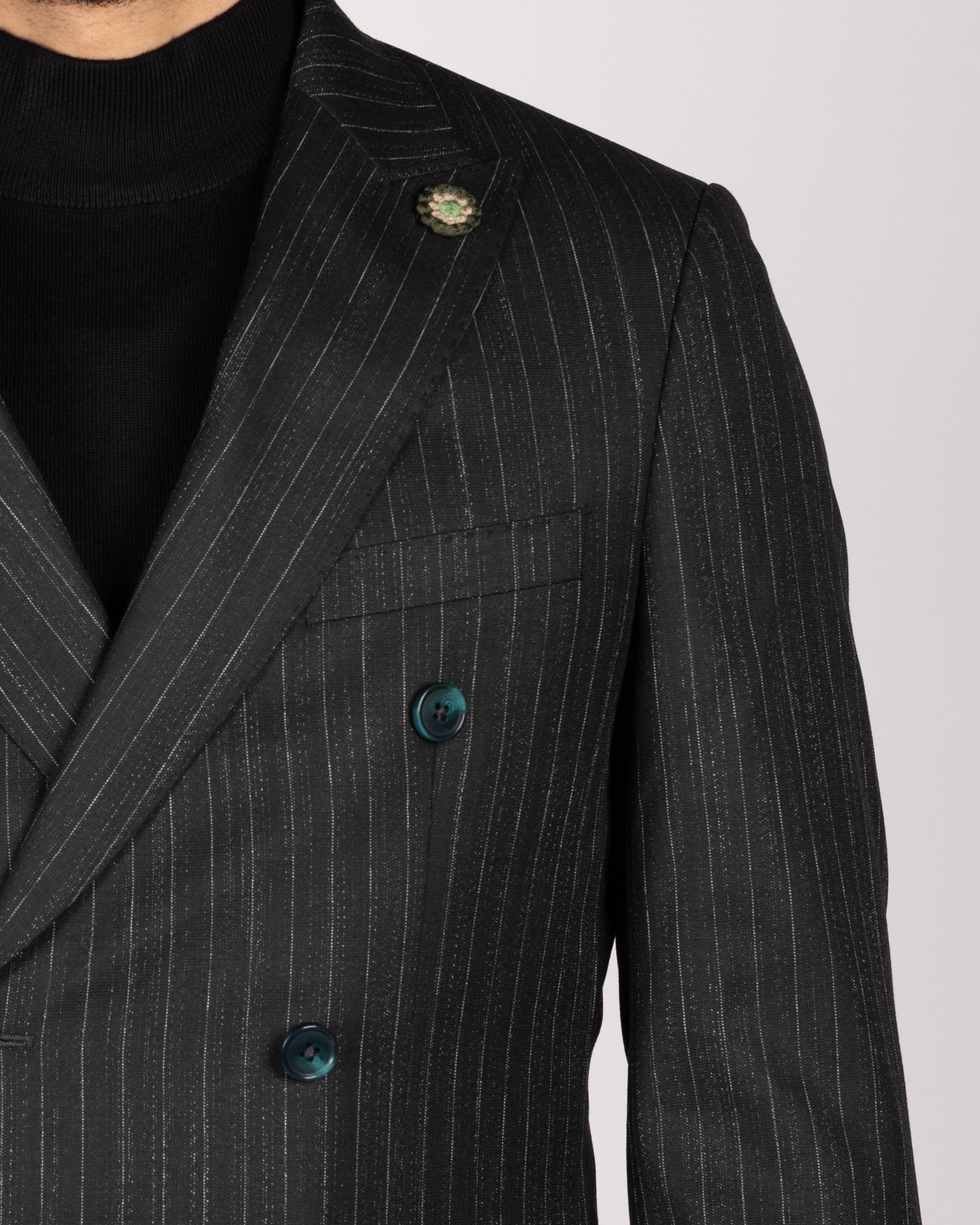 Milano Black Pinstripe Double Breasted Blazer