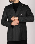 Milano Black Pinstripe Double Breasted Blazer