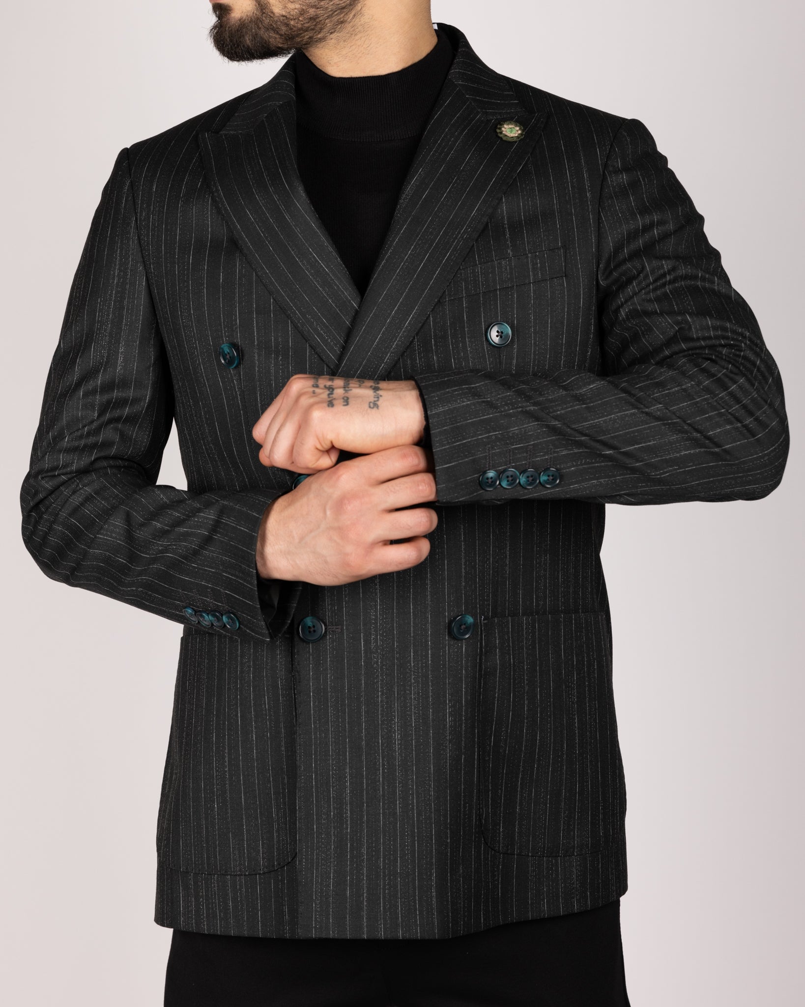 Milano Black Pinstripe Double Breasted Blazer
