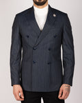 Milano Navy Pinstripe Double Breasted Blazer