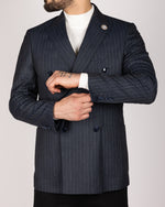 Milano Navy Pinstripe Double Breasted Blazer