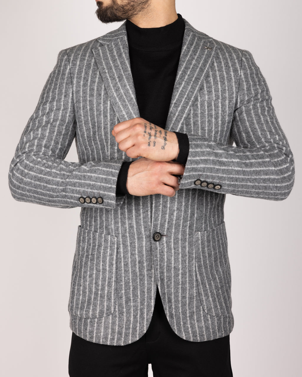 Milano Grey Pinstripe Wool Blazer