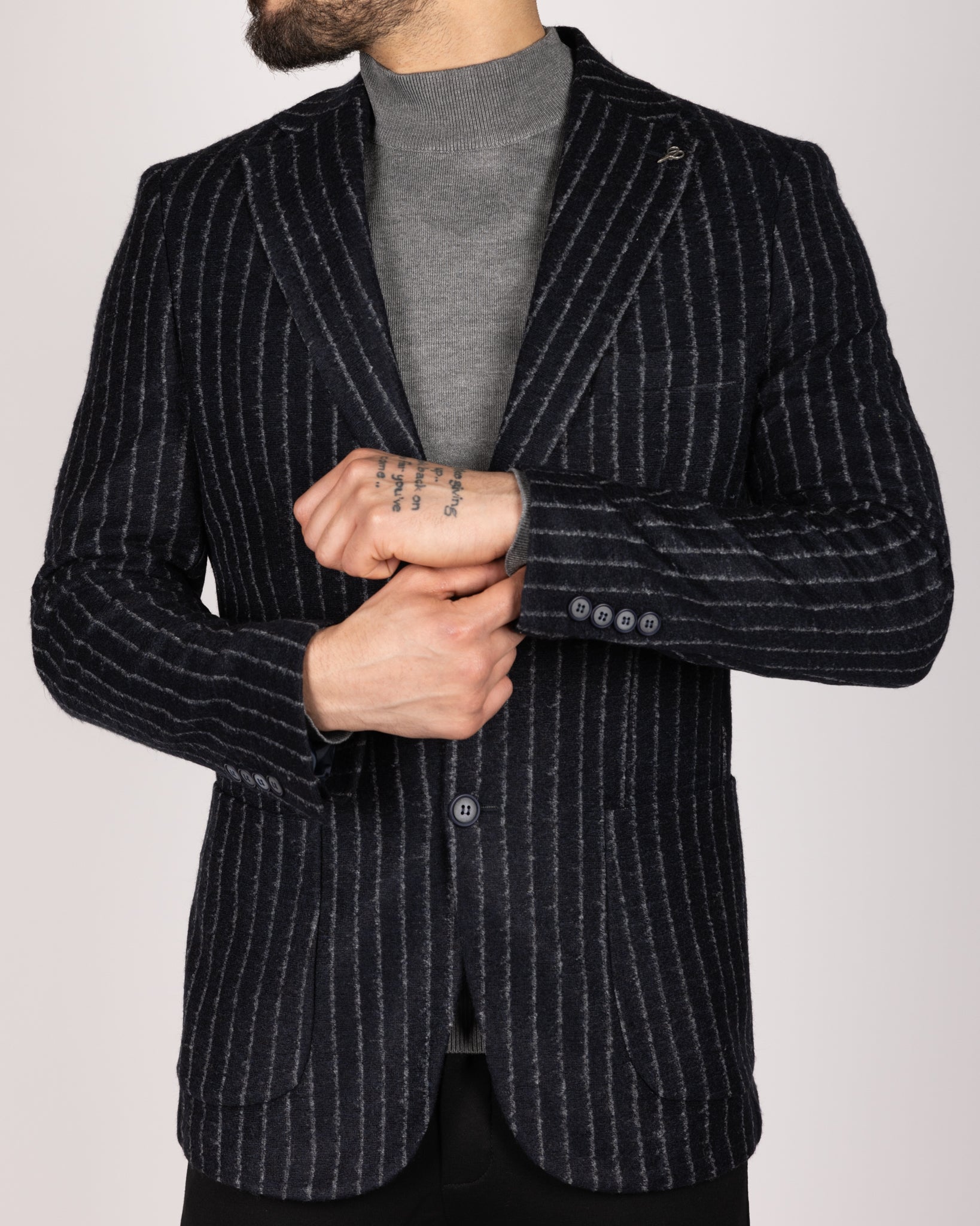 Milano Navy Pinstripe Wool Blazer
