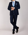 Edinson Navy Sky Check Three Piece Suit