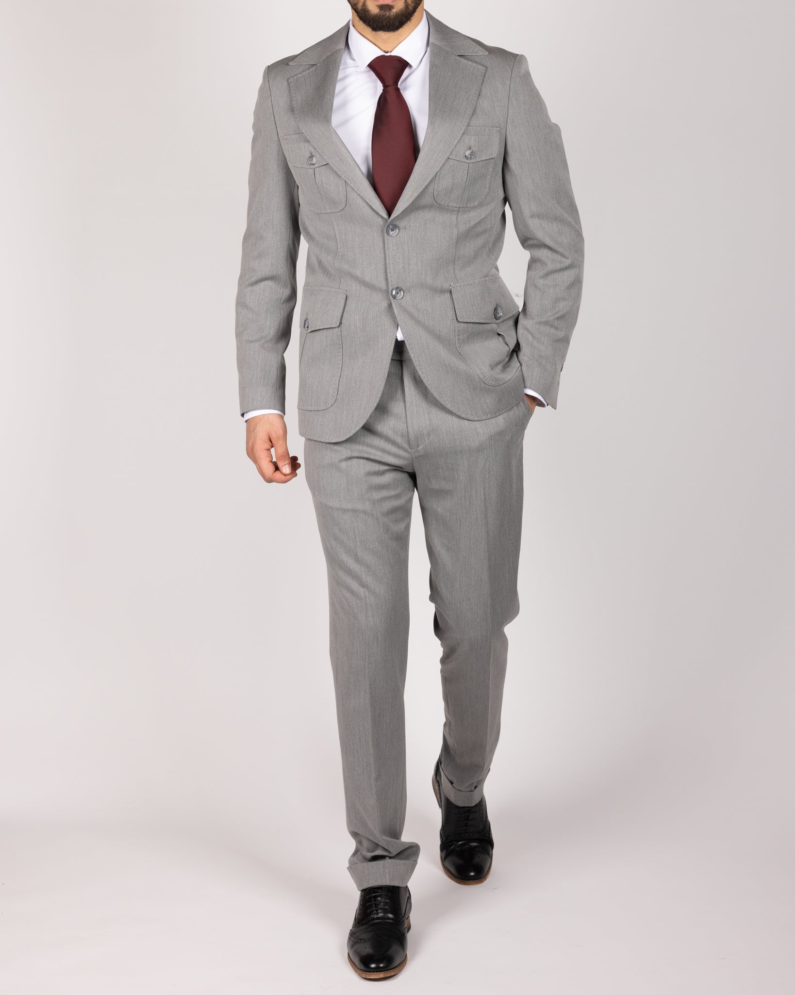 Milano Grey Modern Safari Two Piece Suit