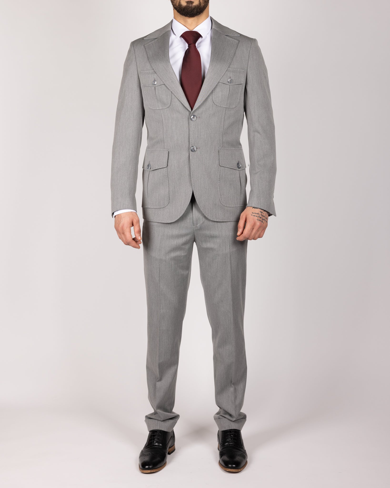 Milano Grey Modern Safari Two Piece Suit