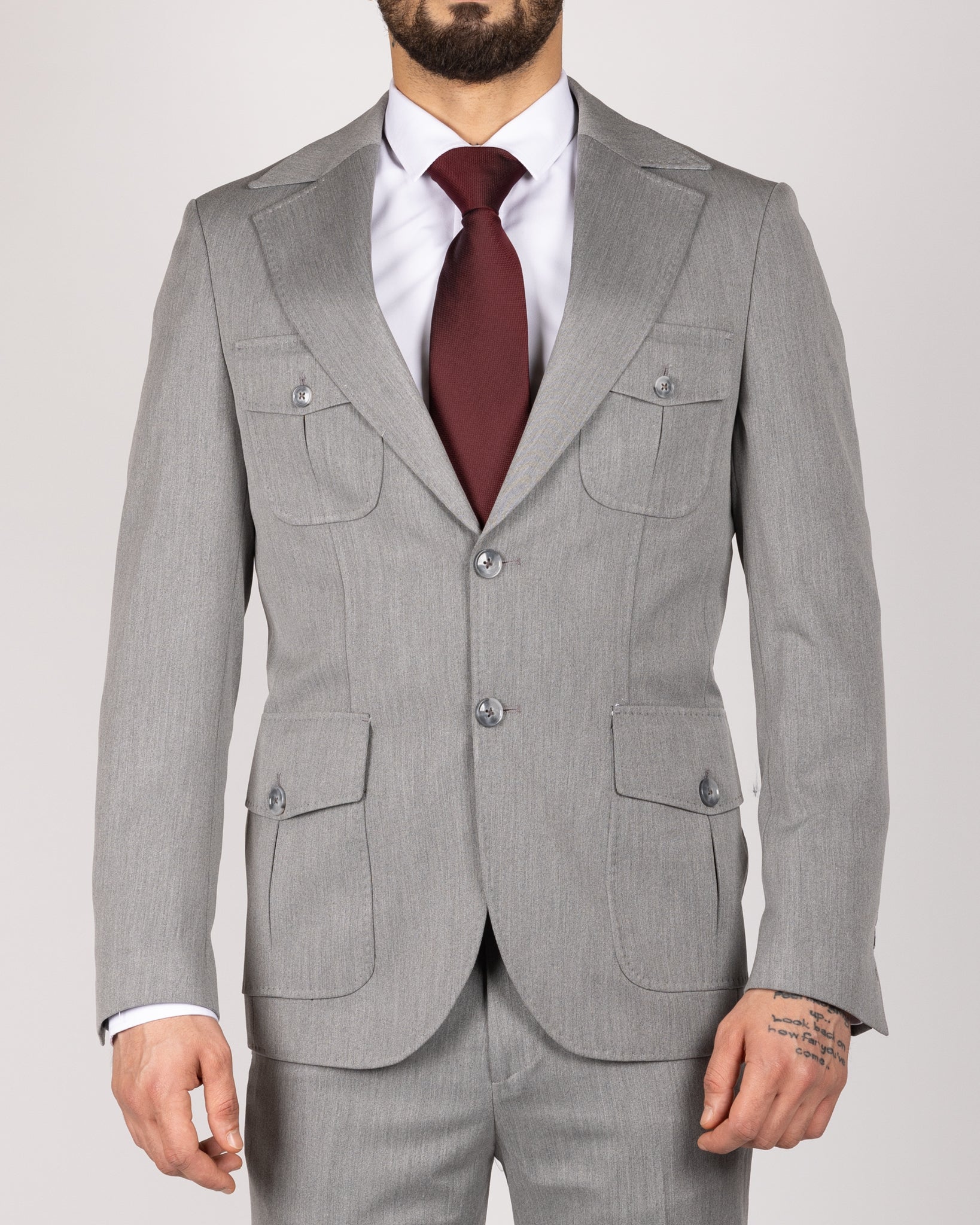Milano Grey Modern Safari Two Piece Suit