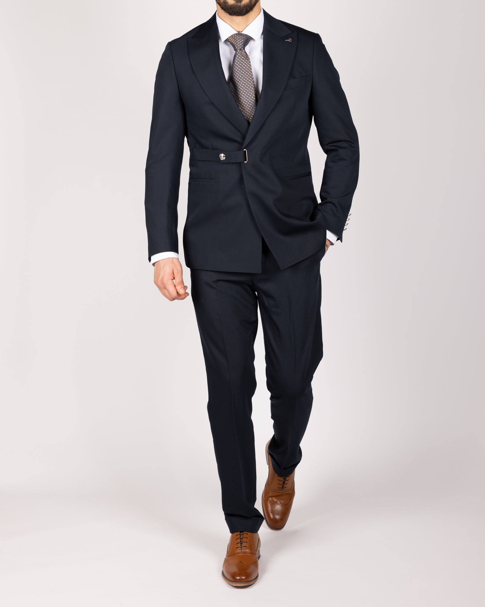 Milano Navy Single-Breasted Buckle Suit