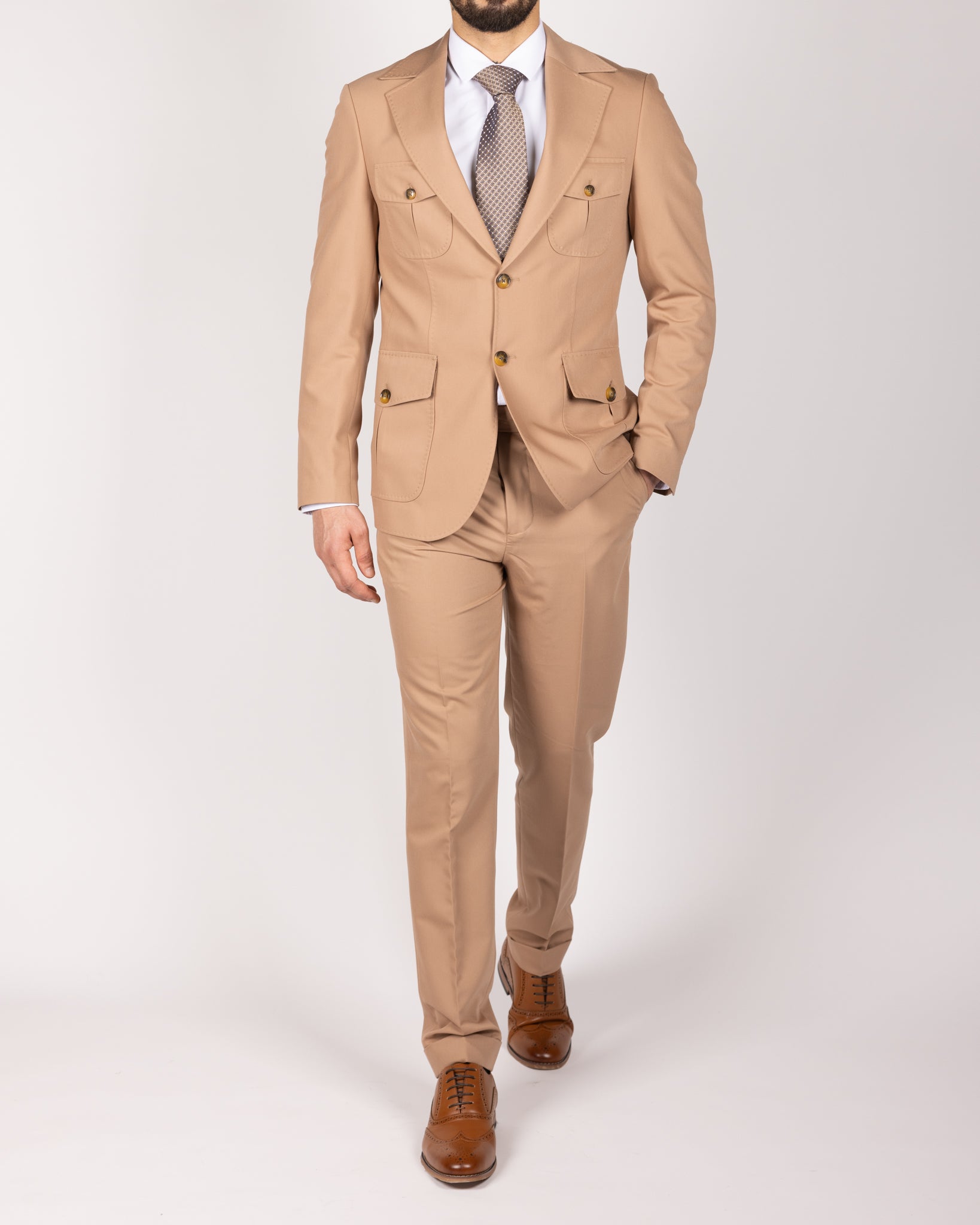 Milano Beige Modern Safari Two Piece Suit