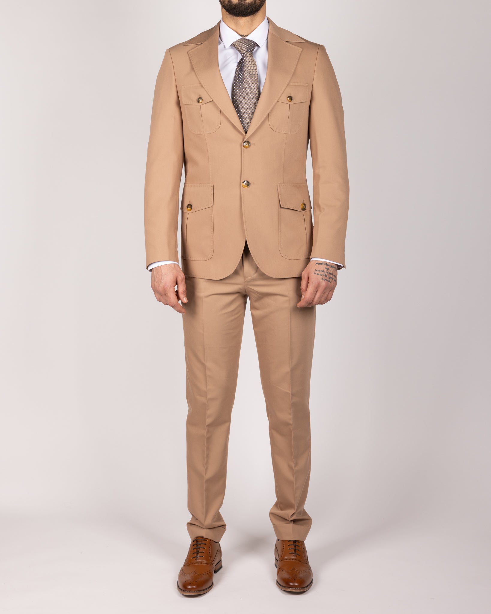 Milano Beige Modern Safari Two Piece Suit