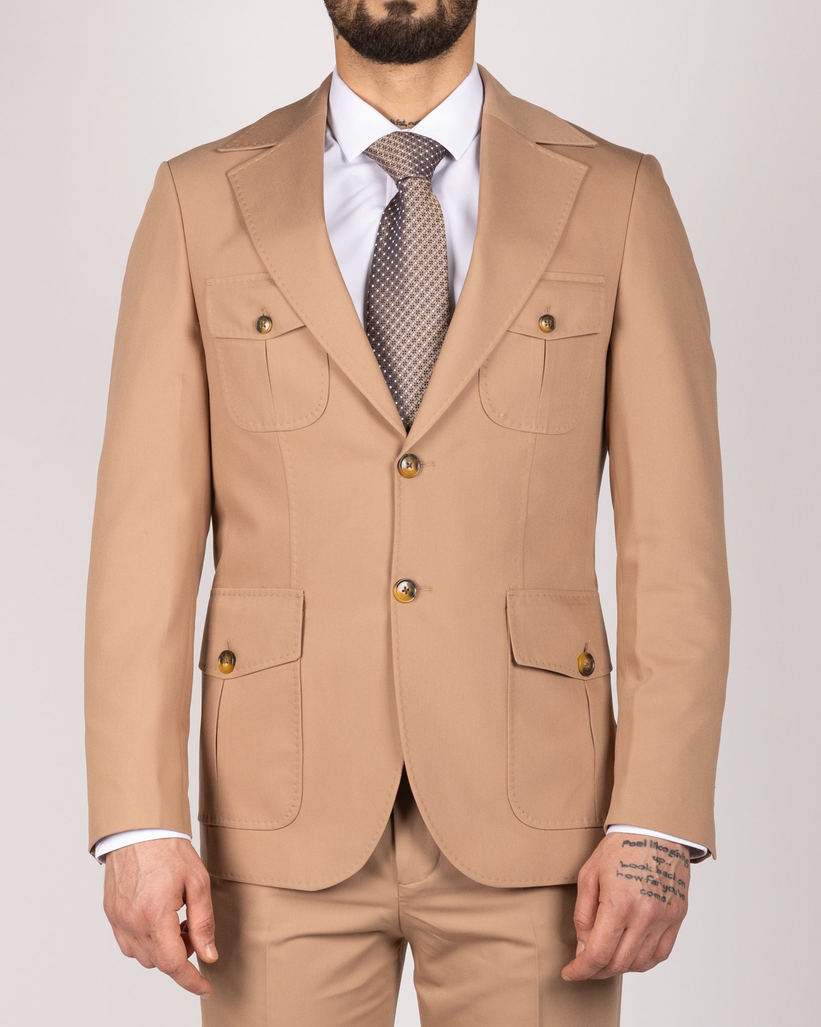 Milano Beige Modern Safari Two Piece Suit