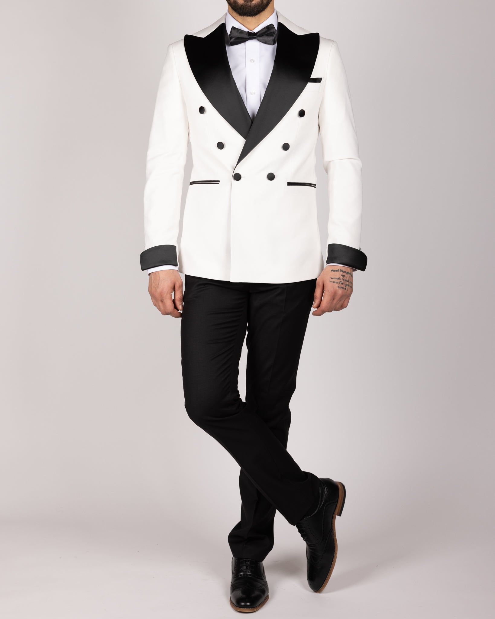 Milano White Double Breasted Peak-Lapel Tux Suit