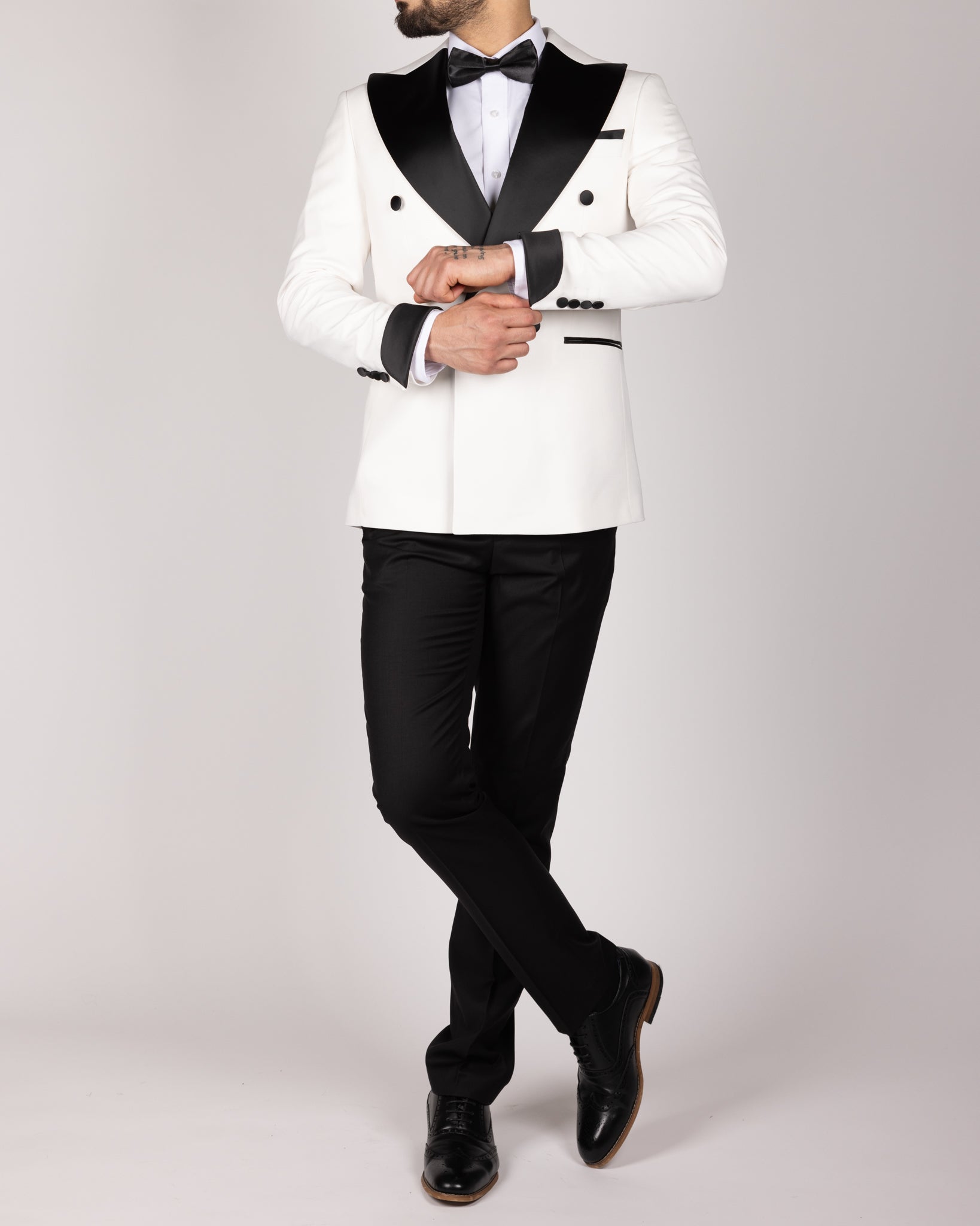 Milano White Double Breasted Peak-Lapel Tux Suit