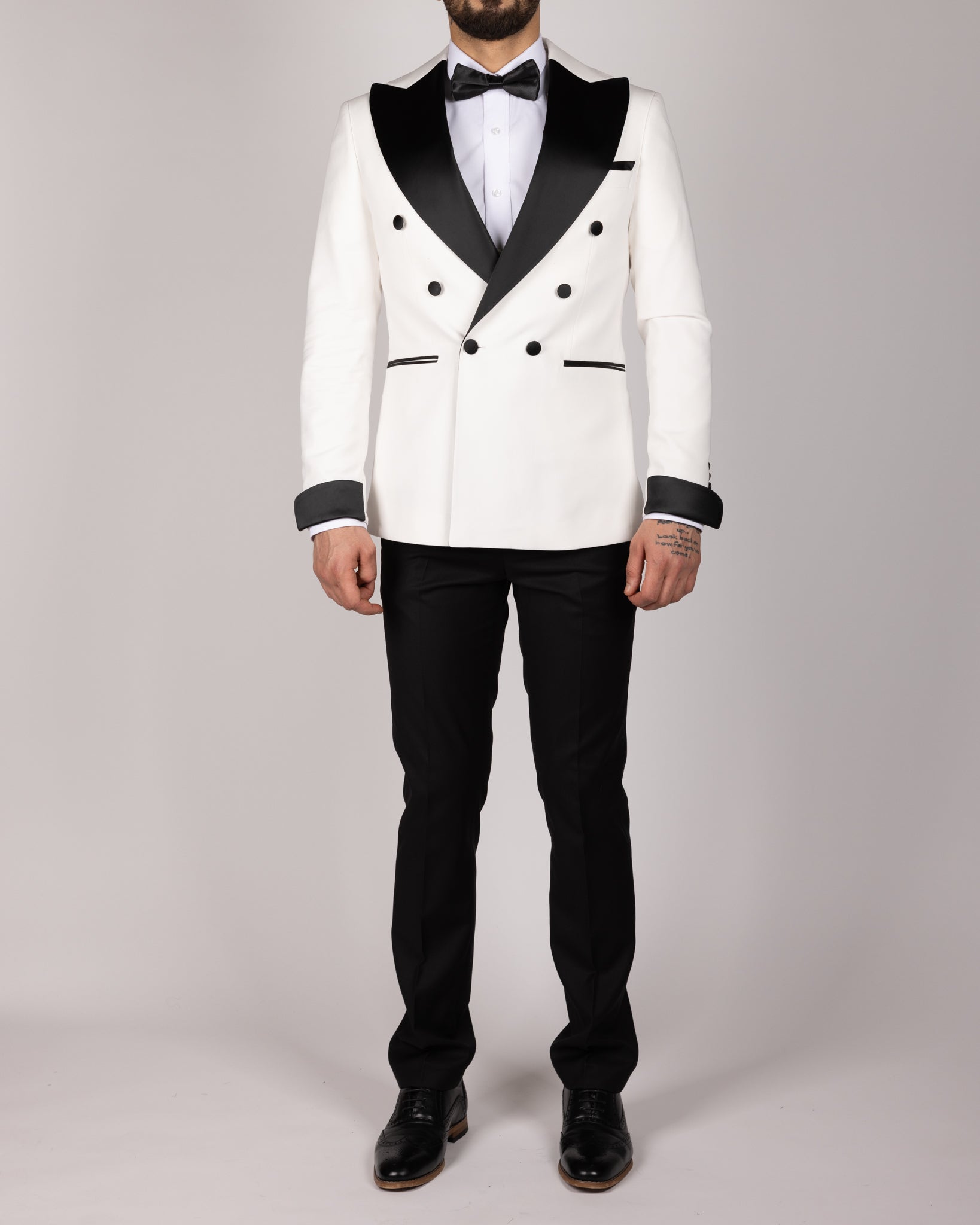 Milano White Double Breasted Peak-Lapel Tux Suit