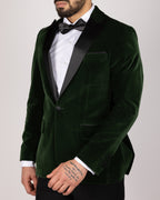 Milano Green Velvet Peak-Lapel Blazer