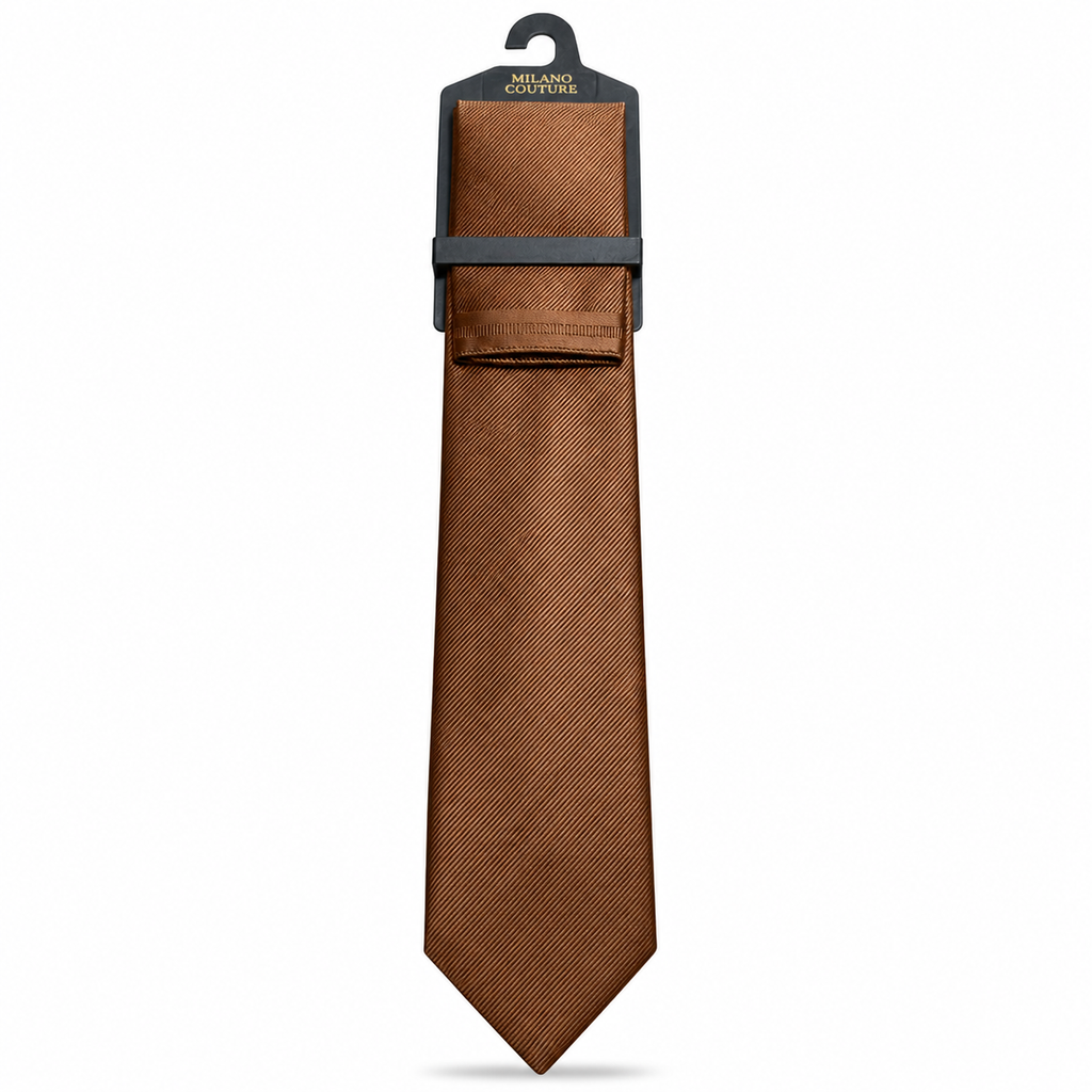 MC Diagonal Striped - Tie & Pocket Square Set in Brown