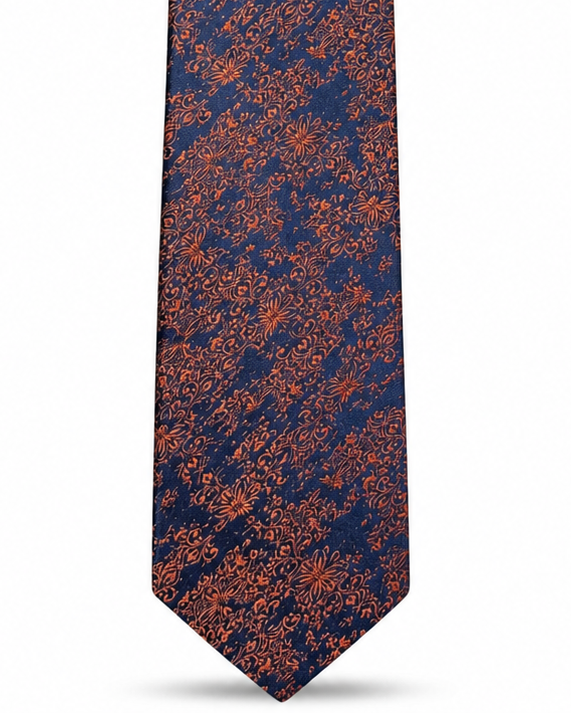 MC Floral - Tie & Pocket Square Set in Navy & Orange