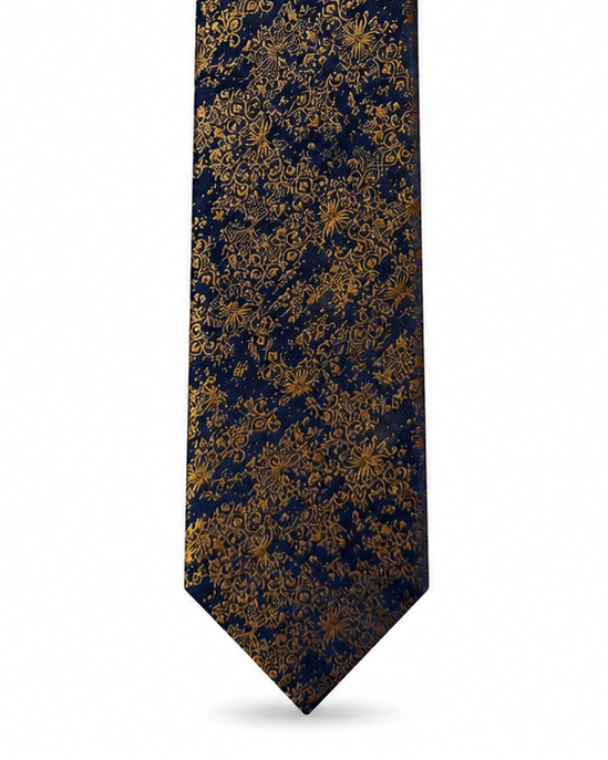 MC Floral - Tie & Pocket Square Set in Navy & Yellow