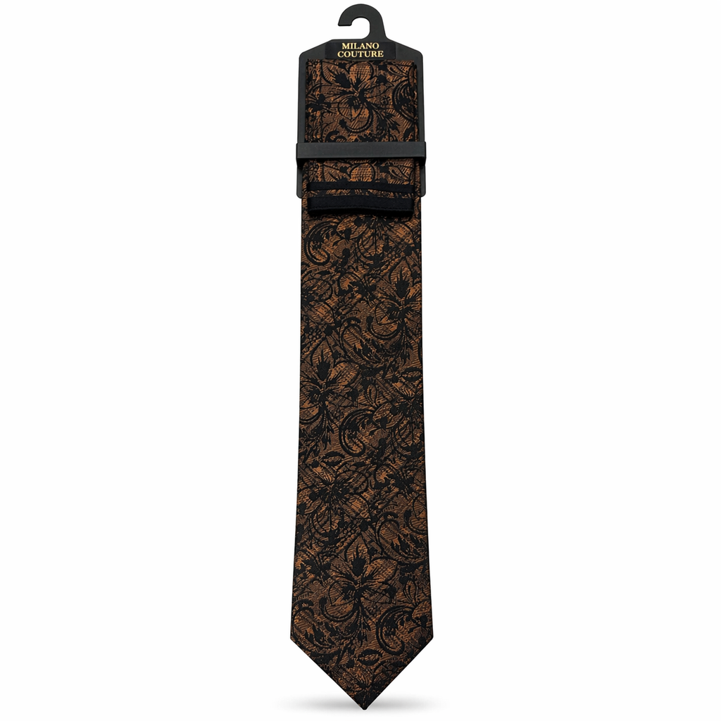 MC Floral Jacquard - Brown Tie & Pocket Square Set