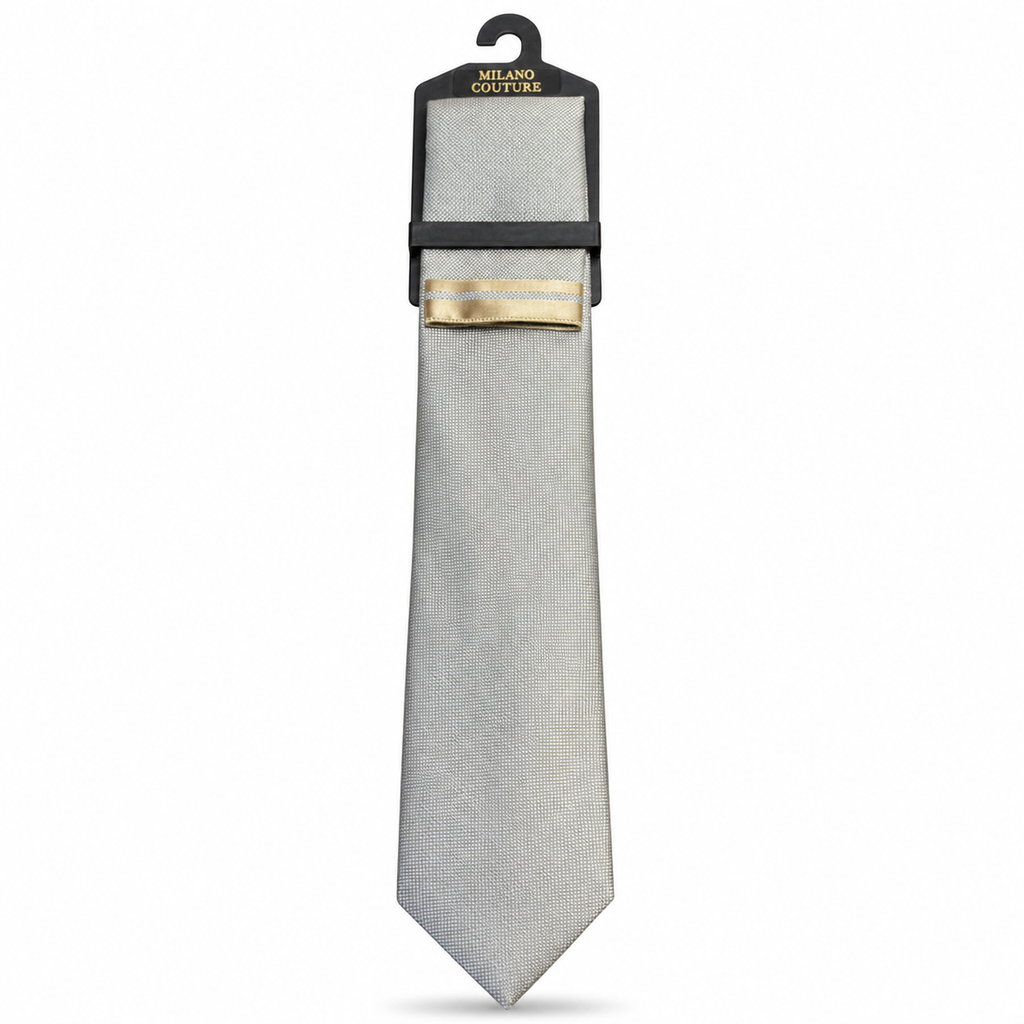 MC Houndstooth - Tie & Pocket Square Set in Gold & Light Blue