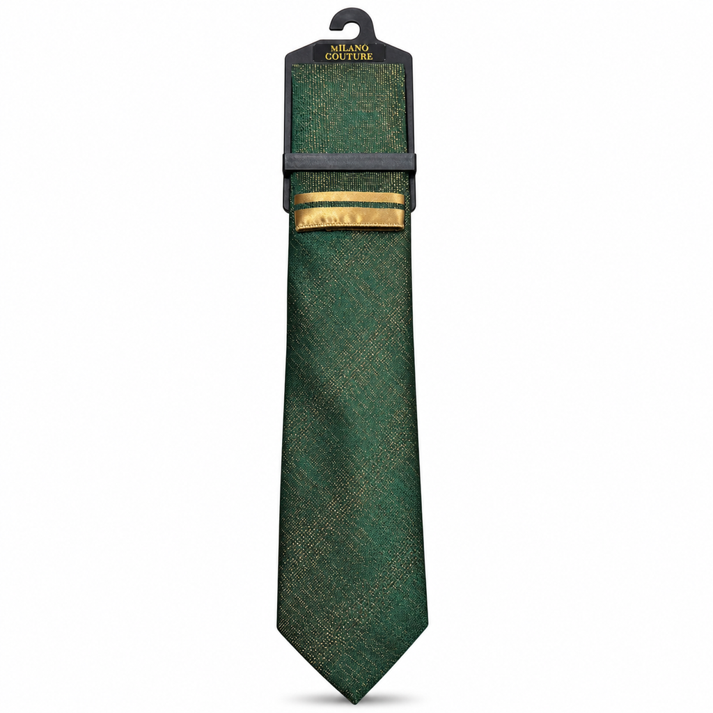 MC Houndstooth - Tie & Pocket Square Set in Olive & Gold