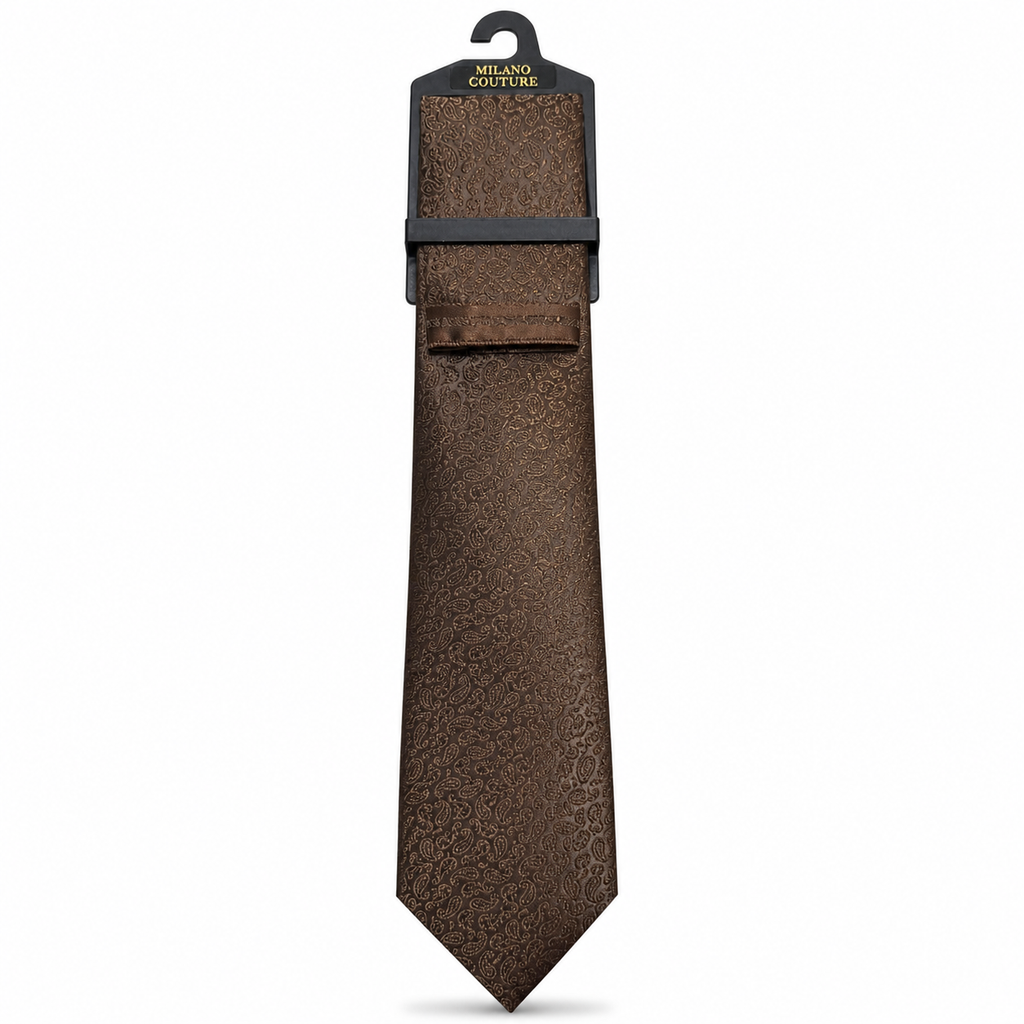 MC Mini Paisley - Tie & Pocket Square Set in Brown