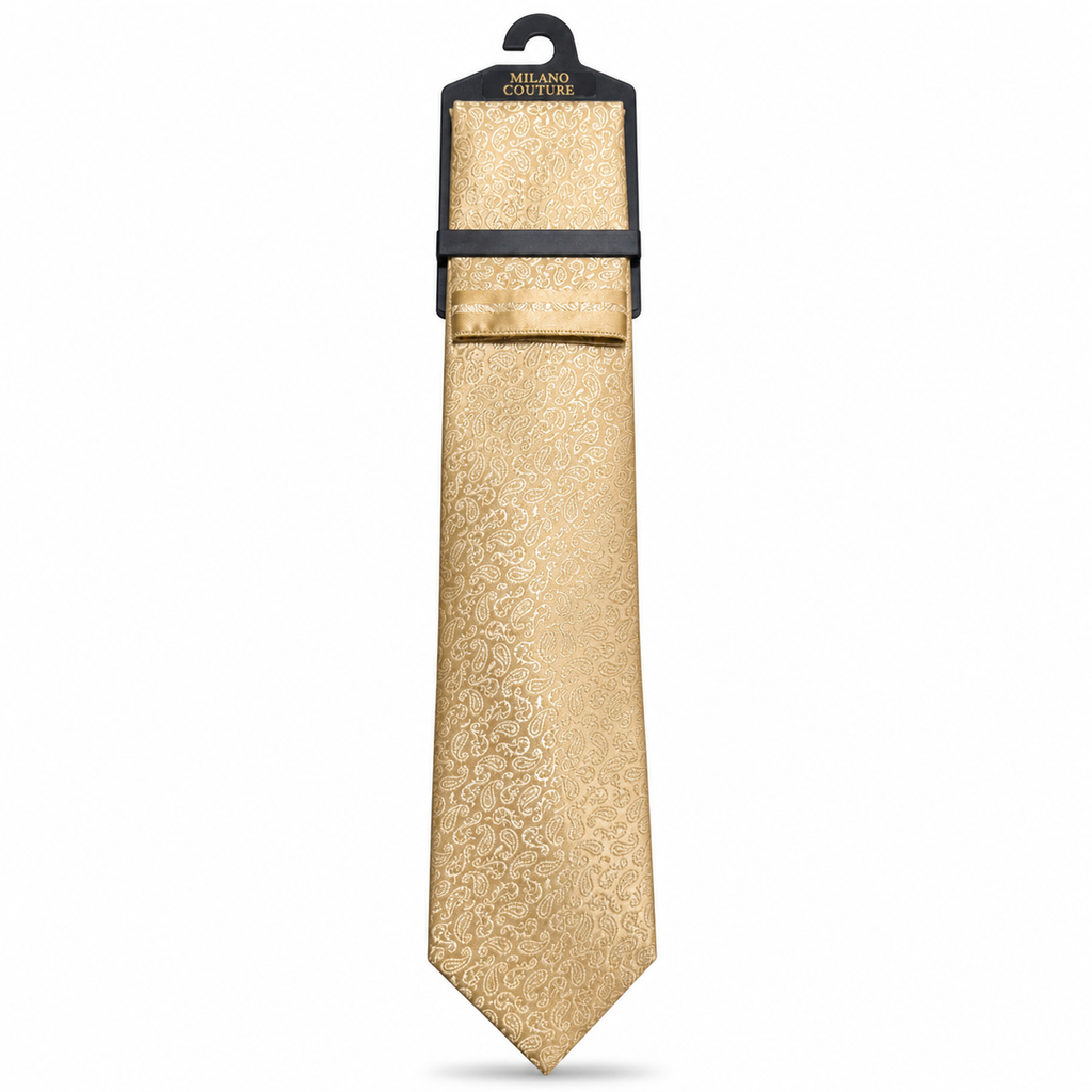MC Mini Paisley - Tie & Pocket Square Set in Champagne
