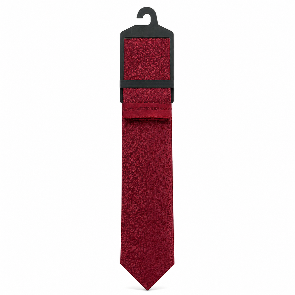 MC Mini Paisley - Tie & Pocket Square Set in Wine