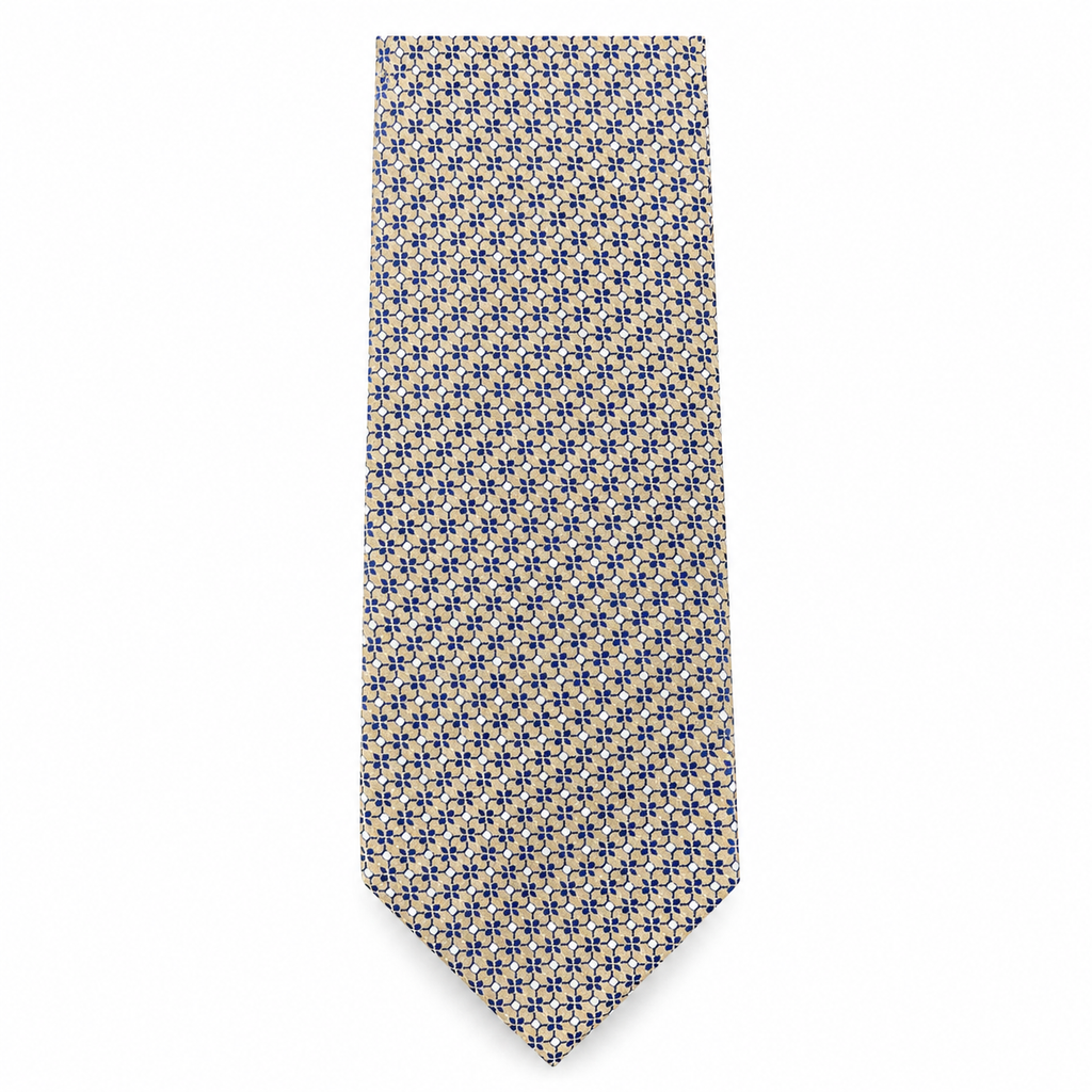 MC Motif - Tie & Pocket Square Set in White & Gold